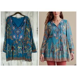 Soft Surroundings Blue Floral Embroidered Blouse